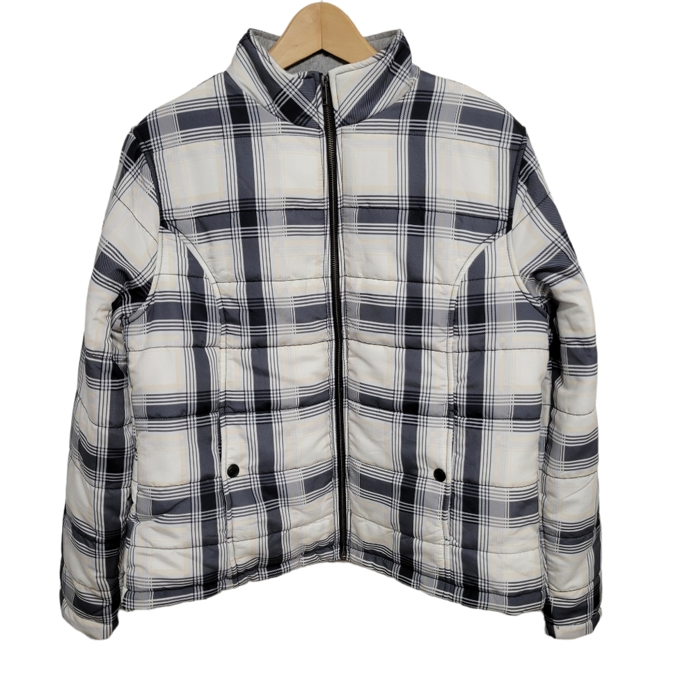 NWT Natural Reflections Pristine Anthra Plaid Quilted Coat Jacket Large